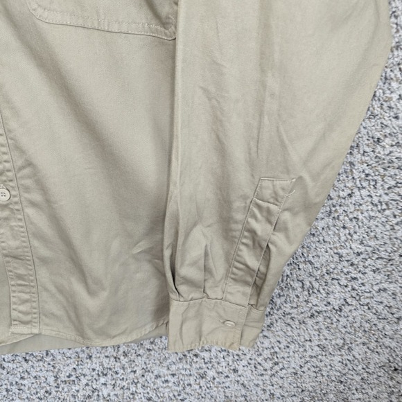 Dickies Shirt Mens Medium Beige Button Up Workwear Embroidered Long Sleeve - Picture 2 of 7